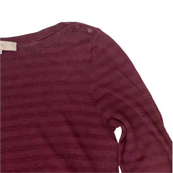 Loft Maroon 3/4 Sleeve Shoulder Button Burn Out Stripes Sweater Sz Med - Picture 4 of 6